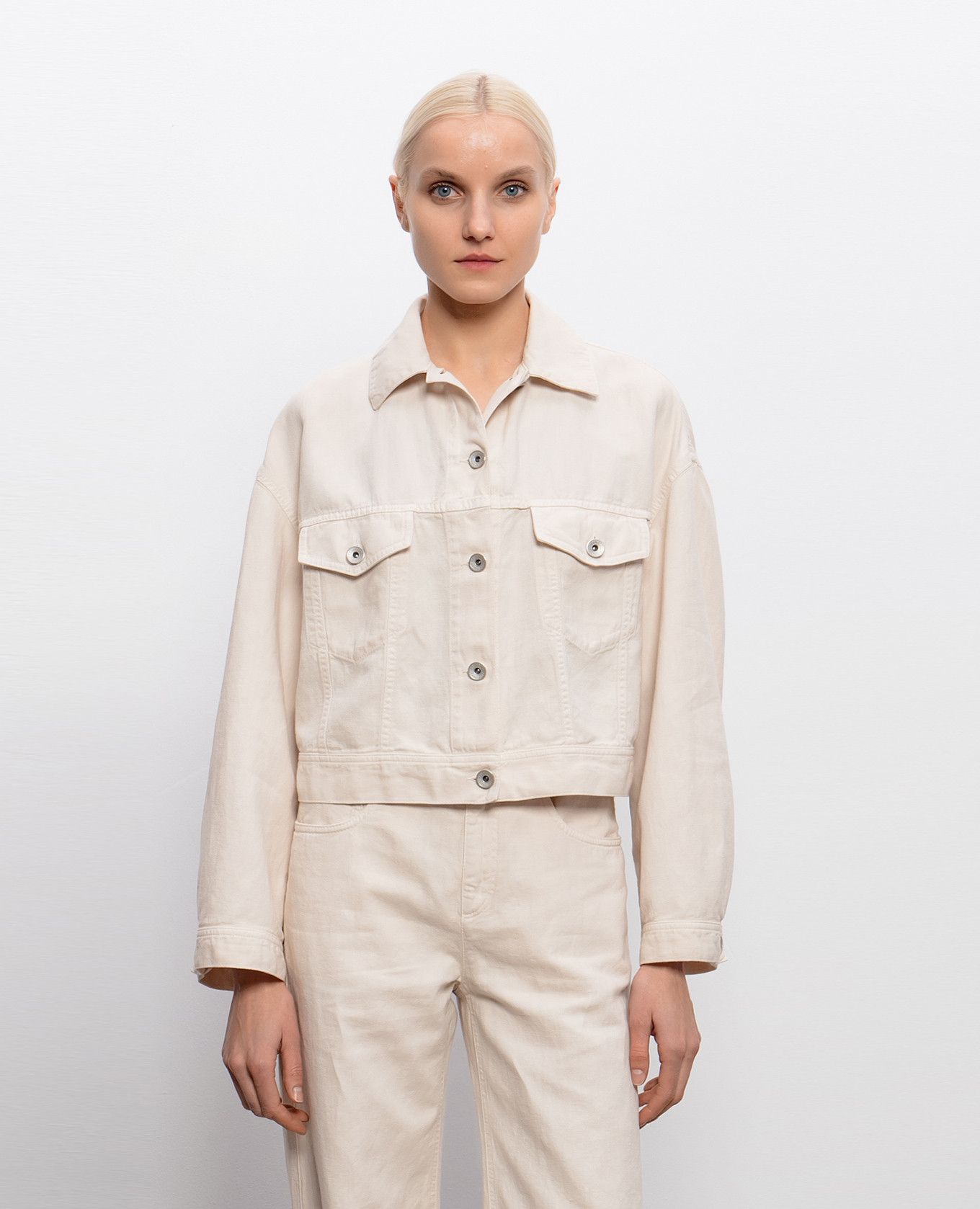 Ivory denim jacket with monil chain Brunello Cucinelli 3