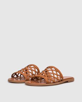 Babe Pay Pls Brown leather flip-flops with weaving SLIPY