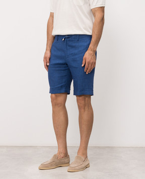 Stefano Ricci Blue linen shorts with monogram embroidery MCT80R0016L0005Q