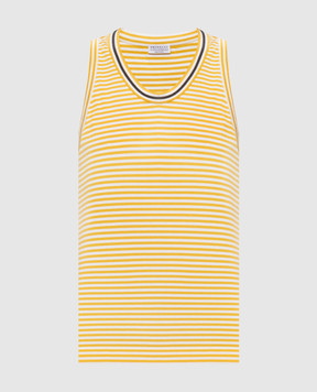Brunello Cucinelli Yellow striped tank top with monil chain MPL29HI910