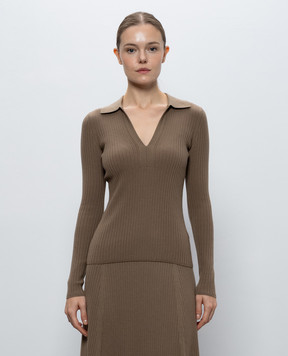 JOSEPH Beige ribbed wool pullover with polo collar JF010259