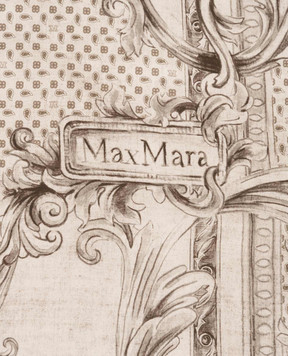 Max Mara Beige CARRE silk scarf with branded print MXACARRE90W3