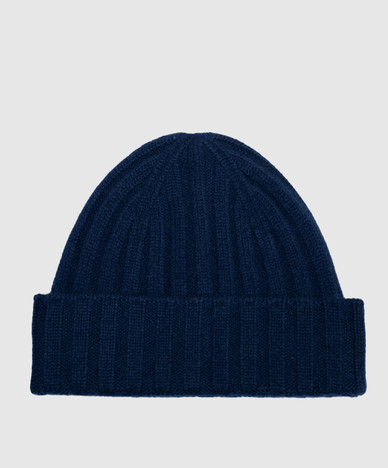 Chapeau en cachemire côtelé bleu
