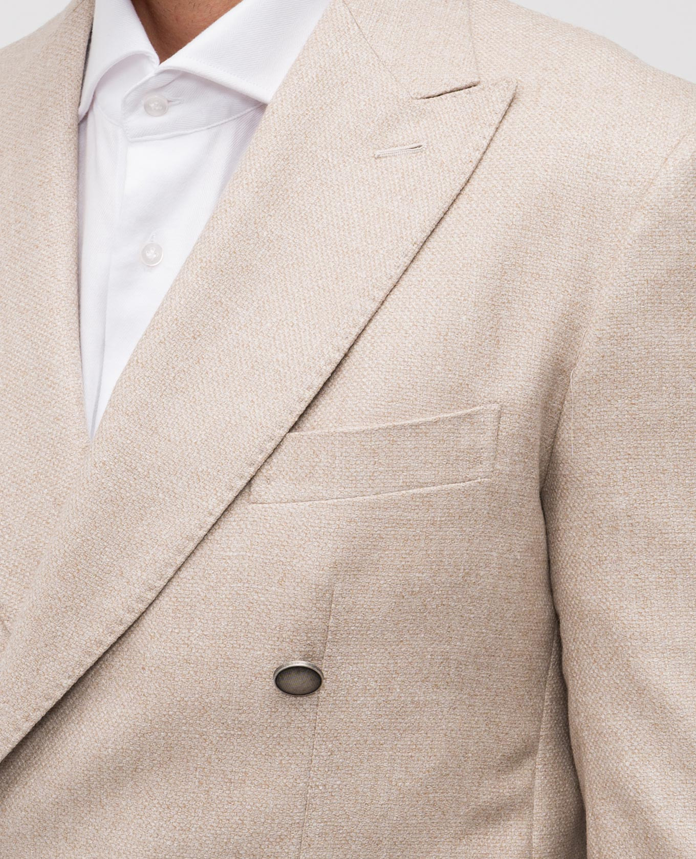 

Beige double-breasted blazer made of wool, silk and linen Pini Parma