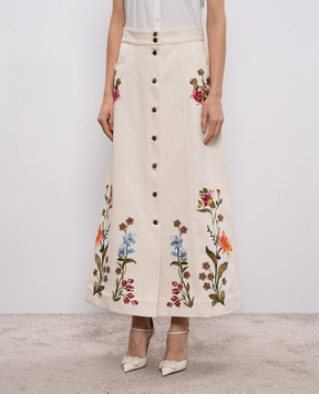 Valentino Beige denim maxi skirt with embroidery 8B3DD28Z9Y5