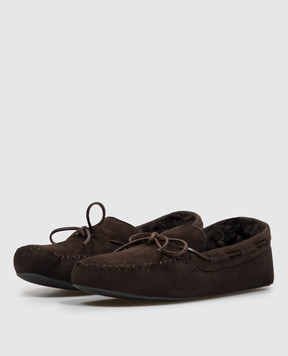 The Row Brown suede Lucca moccasins with fur F1883SH07