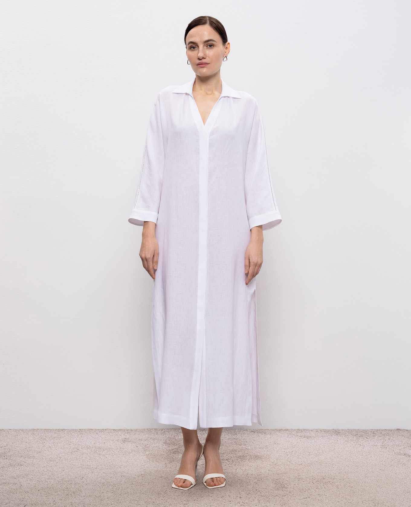 White linen shirt dress Peserico 3