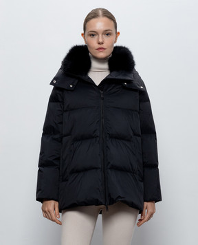 Yves Salomon Army Black down jacket with fox fur 24WFM01576U06W