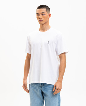Ami Paris White T-shirt with contrasting embroidered logo HTS346724m