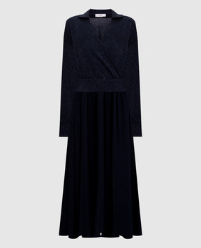 Peserico Blue midi dress with wool and silk double construction S82127F129095D