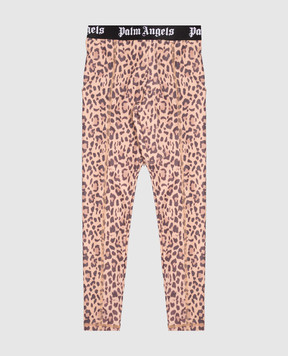Palm Angels Children's beige leopard print leggings F6PAJGLG126