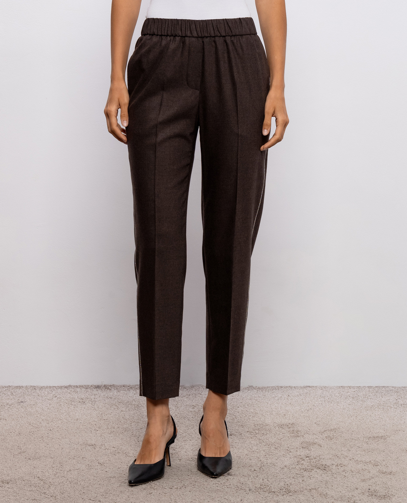 Brown wool pants with monil chain Peserico 3