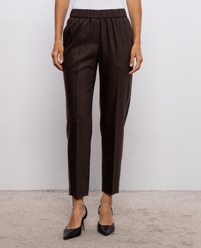 Peserico Brown wool pants with monil chain A0457203358