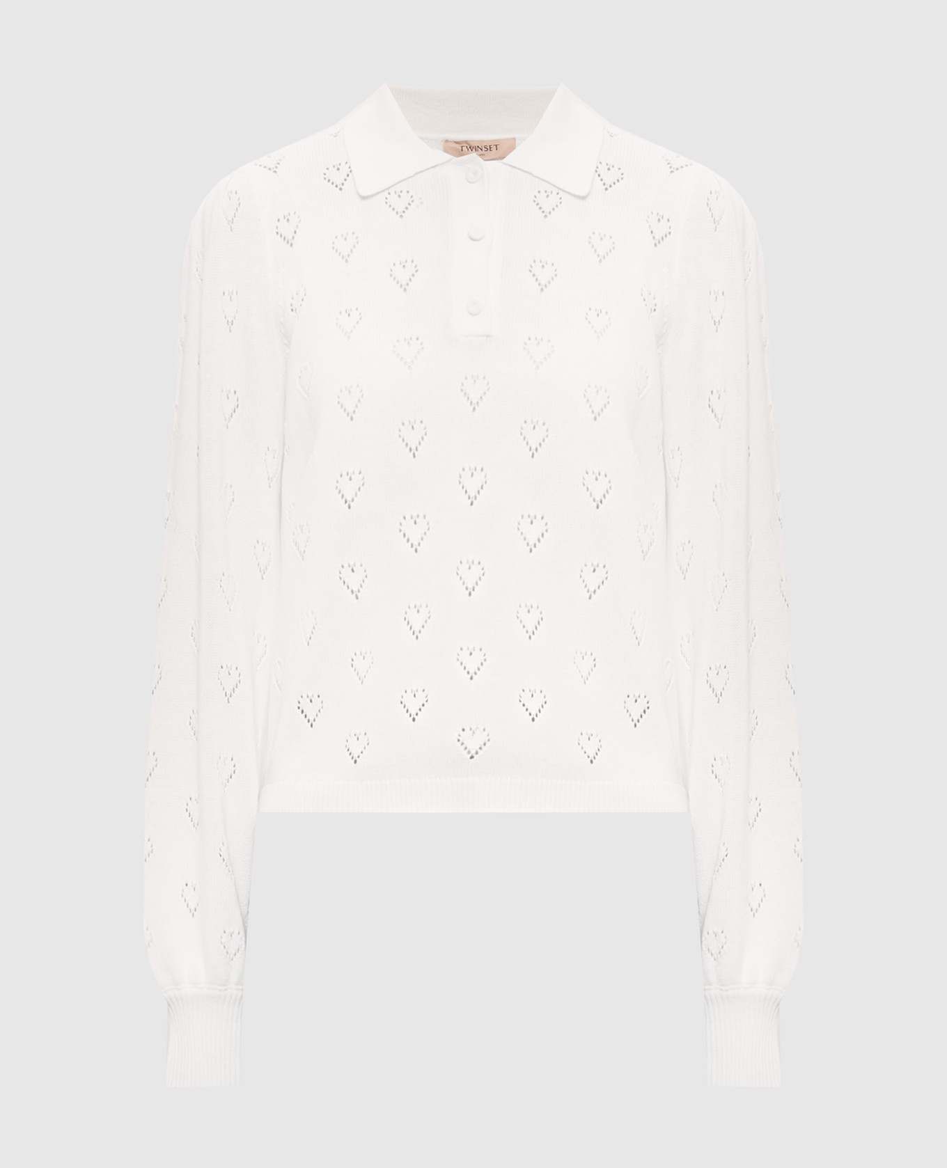 White cashmere polo with openwork pattern