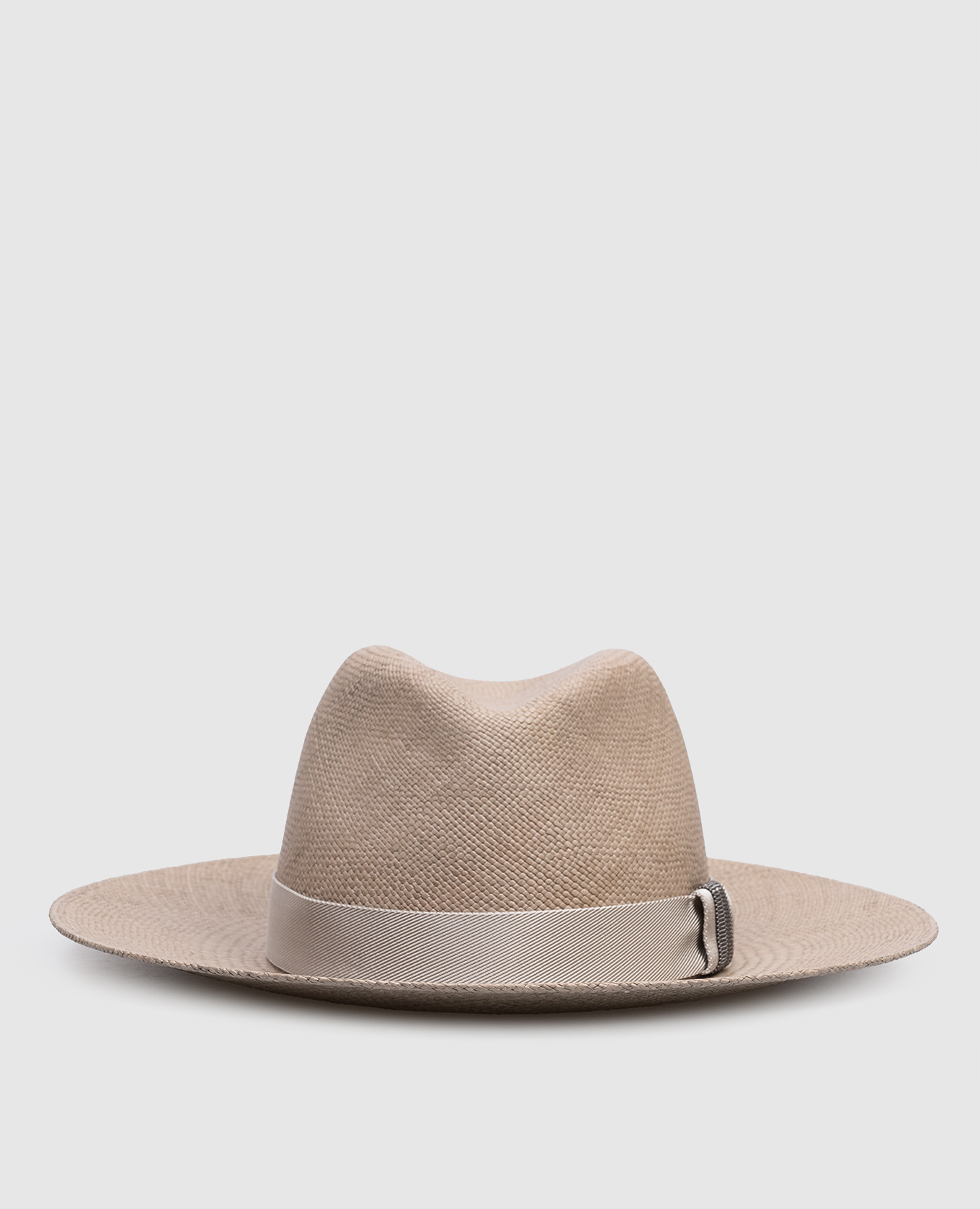 

Khaki straw fedora hat with monil chain Brunello Cucinelli