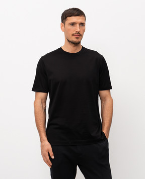 CAPOBIANCO Black T-shirt with logo patch 20M660MK00