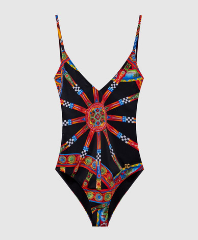 Black printed swimsuit with open back