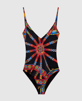 Dolce&Gabbana Black printed swimsuit with open back O9A41JON0IE