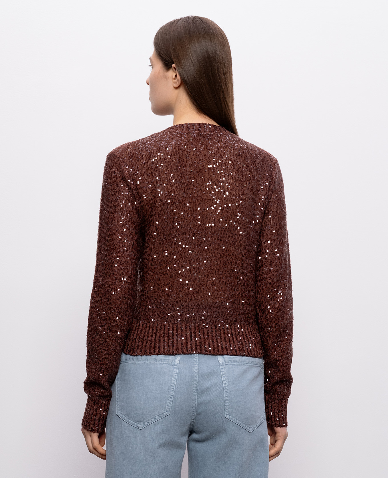 Brown sequined linen, cashmere and silk jumper Brunello Cucinelli 4