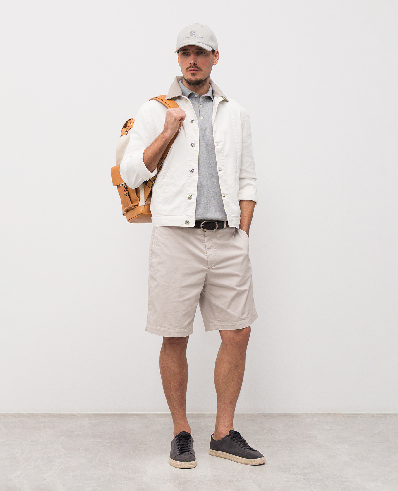 

Grey marl polo with embroidered emblem Brunello Cucinelli