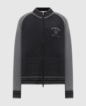 Iceberg Grey wool cardigan with logo embroidery A0099004