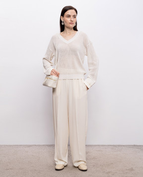 Fabiana Filippi Ivory openwork pullover with monil chain MAD276F481M156