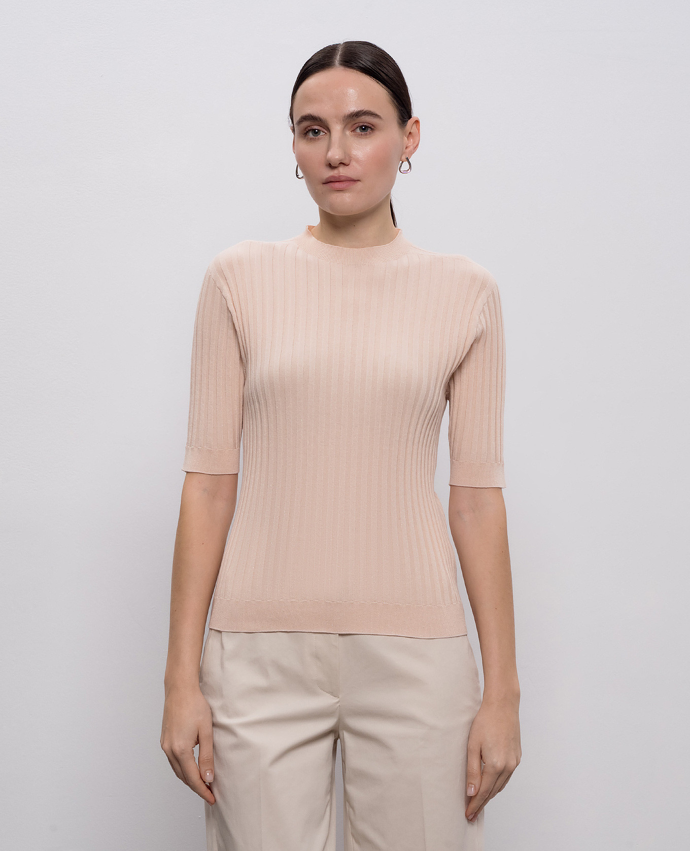 

Beige ribbed top with lurex Peserico