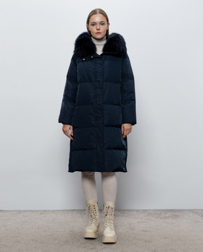 Yves Salomon Army Blue down jacket with fox fur 27WFM01308DOTM