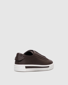 Stefano Ricci Brown leather sneakers with textured logo UV23G6432VD