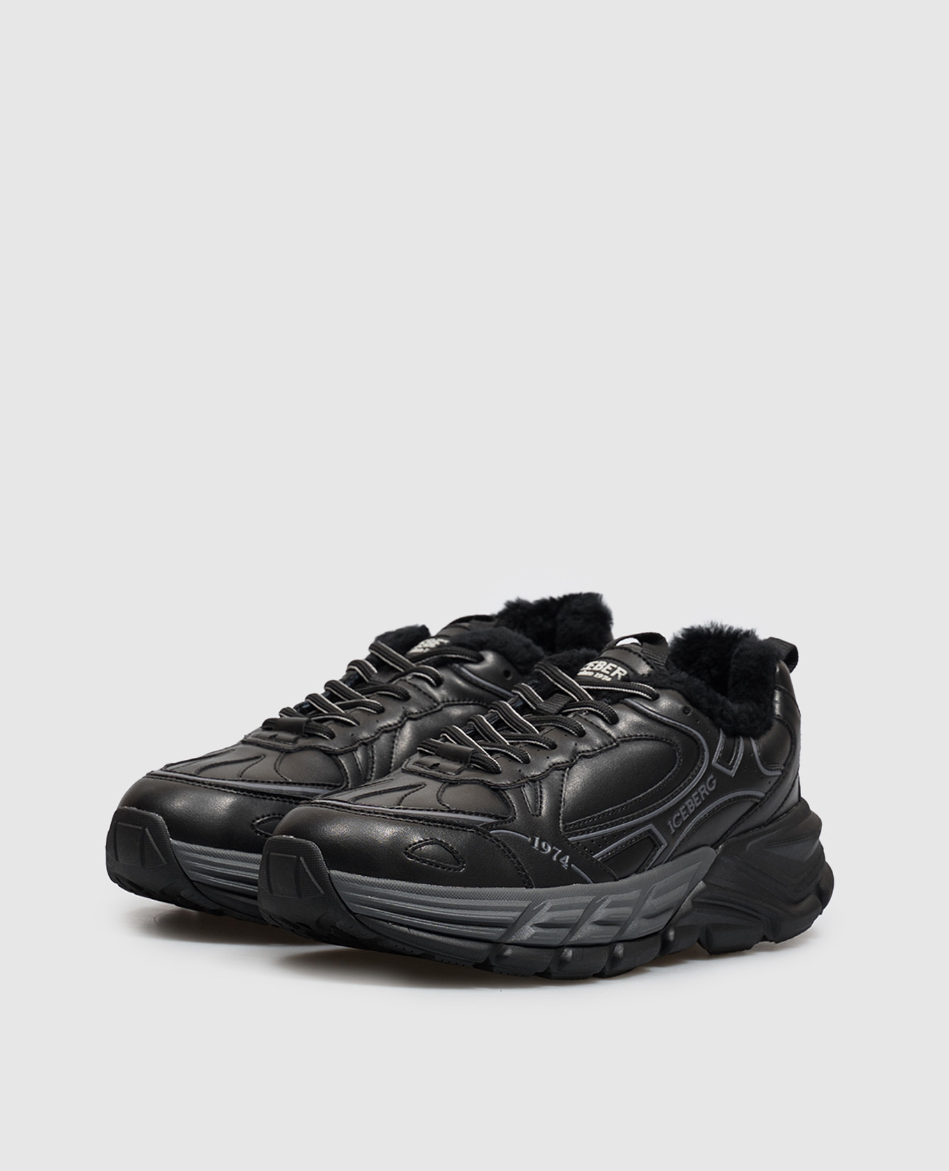 Black leather sneakers with fur trim Iceberg 2