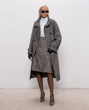 Dolce&Gabbana Gray double-breasted coat with wool and silk F0W6VTFMZAK
