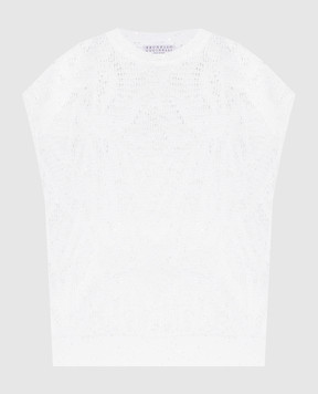 Brunello Cucinelli White openwork linen vest with sequins MDT771010