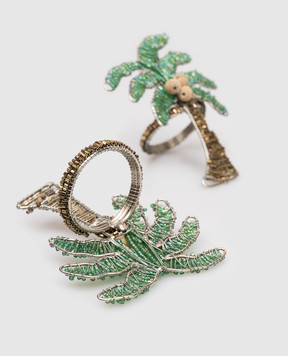 Les Ottomans Palm Tree Beaded Napkin Ring Set PALMS