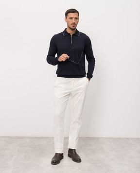 Stefano Ricci Blue wool, silk and cashmere polo with monogram KE08004P30E26374