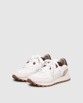 Brunello Cucinelli White leather sneakers with a monil chain MZGSG3028