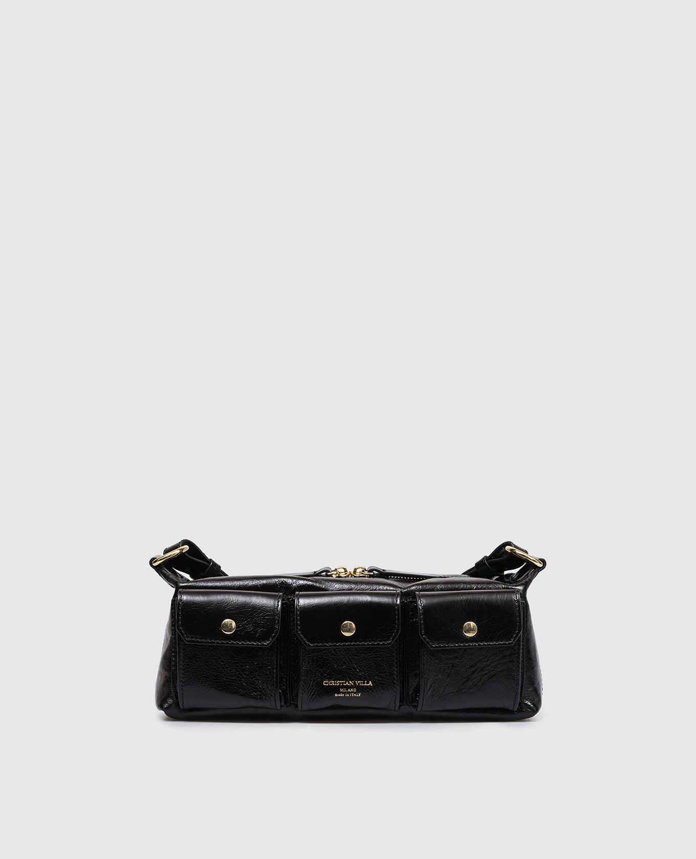 

Black leather cross-body bag with logo print Christian Villa