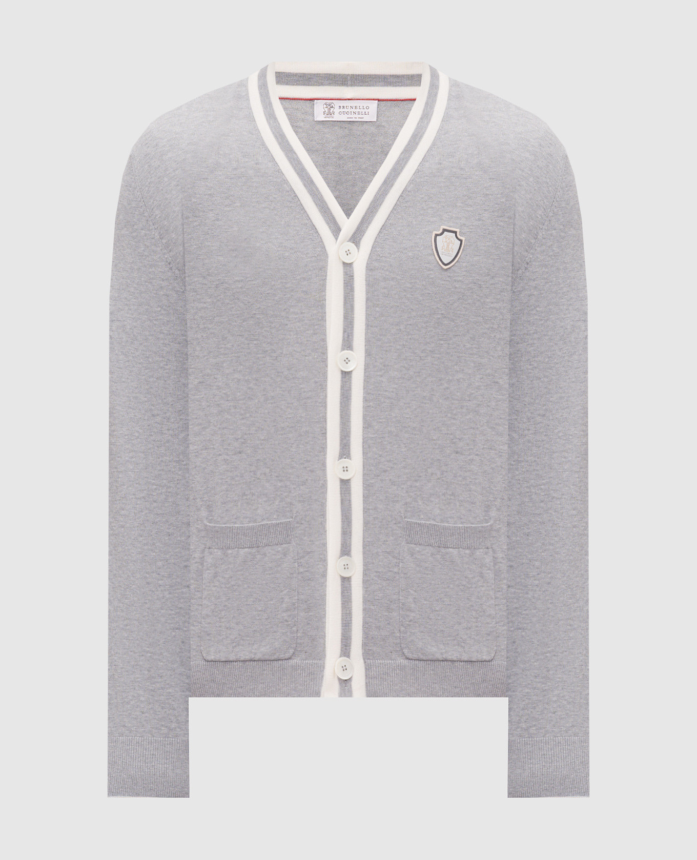 Grey melange cardigan with logo patch