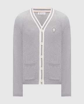 Brunello Cucinelli Grey melange cardigan with logo patch M29203606F