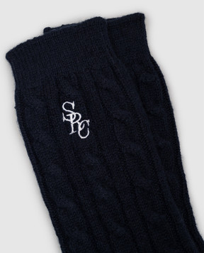 Sporty & Rich Blue cashmere and wool patterned socks AC10885302BL106