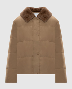 Yves Salomon Army Brown down jacket with mink fur 27WFV03761DOTM