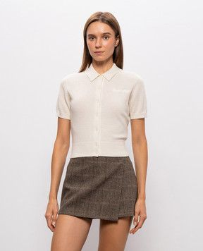Sporty & Rich Jannie ivory short sleeve cardigan WS10085326WH06