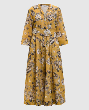 Max Mara Yellow dress with floral print sash SMMESTREMO