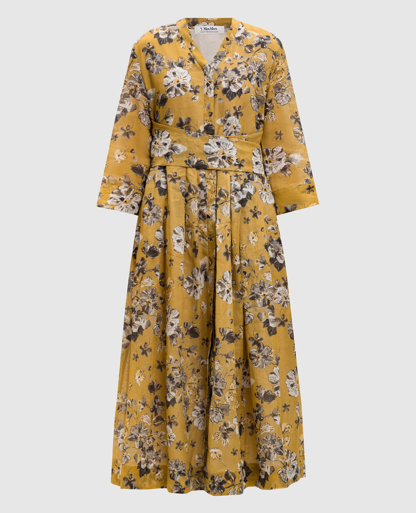

Yellow dress with floral print sash Max Mara