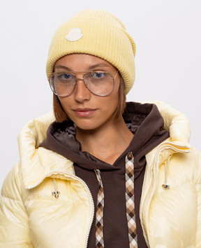 Moncler Yellow wool and silk hat with logo patch L20933B00026M4281