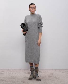 Peserico Gray wool, silk and cashmere dress with monil chain S92217F079018F