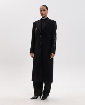 Off-White Black wool coat with logo embroidery 2FG00524T