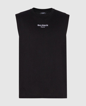 Balmain Black T-shirt with contrast embroidery HH1EC025BD10