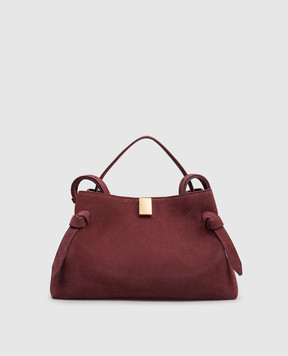 YUZEFI Gyoza logo burgundy suede bag GYOZA