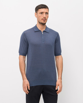 Cashmere&Whiskey Blue linen and silk polo shirt MU9892314520R