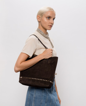 Valentino Brown suede Rockstud tote bag 9W2B0T74KQQ